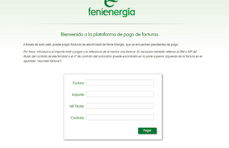 plataforma de pagos de facturas Fenie Energia