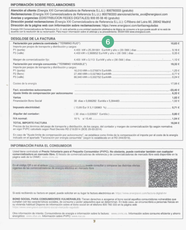 Factura Luz Reverso Energía XXI
