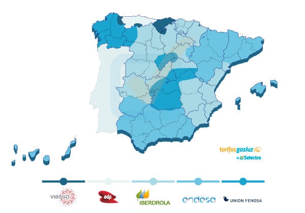 Mapa de distribuidoras de luz en España
