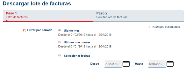 Descarga de facturas en lote desde el área de clientes de Naturgy